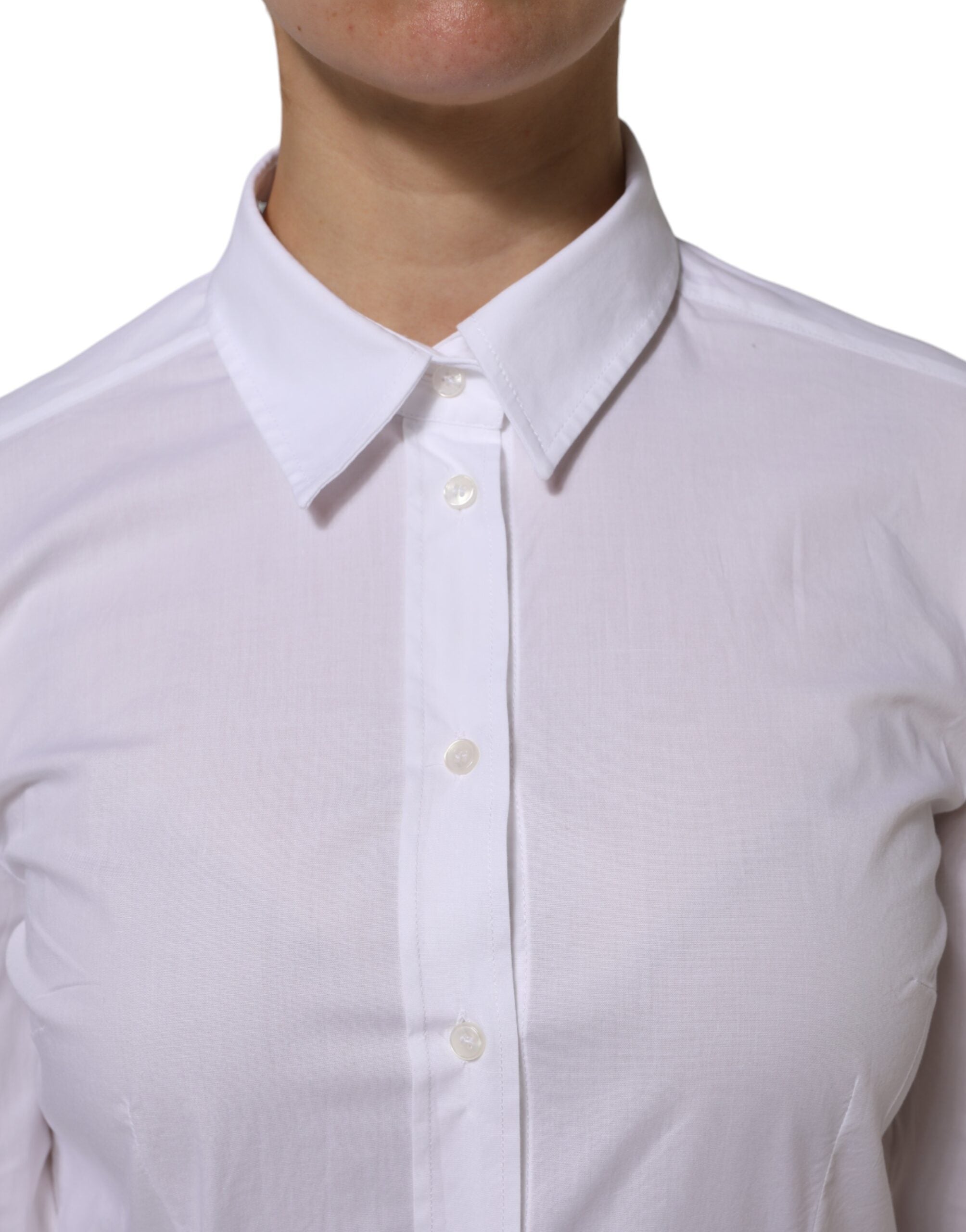 Dolce & Gabbana White Cotton Long Sleeves Collared Top Shirt