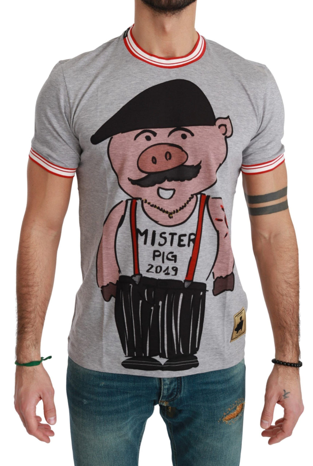 Dolce & Gabbana Gray Cotton Top 2019 Year of the Pig T-shirt