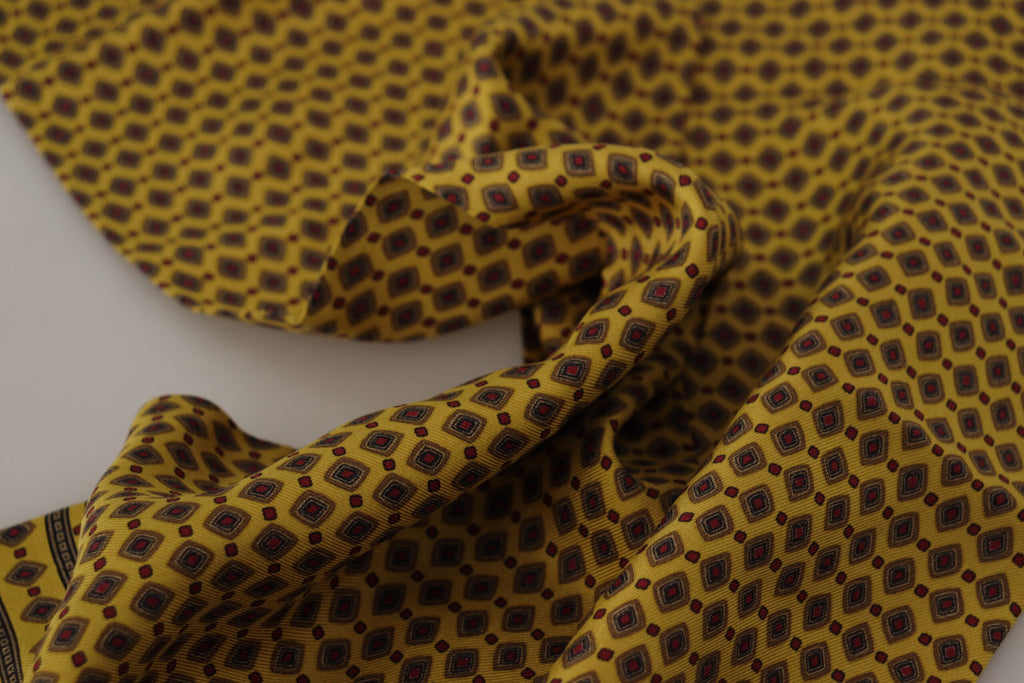 Dolce & Gabbana Yellow Patterned Silk Neck Wrap Fringe Scarf