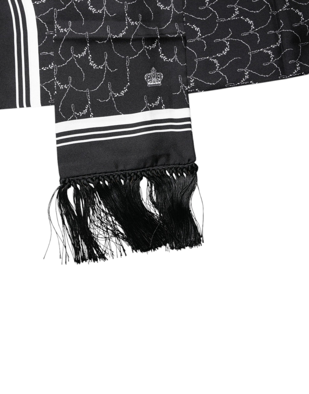 Dolce & Gabbana Black Patterned Skinny Fringes Shawl Scarf