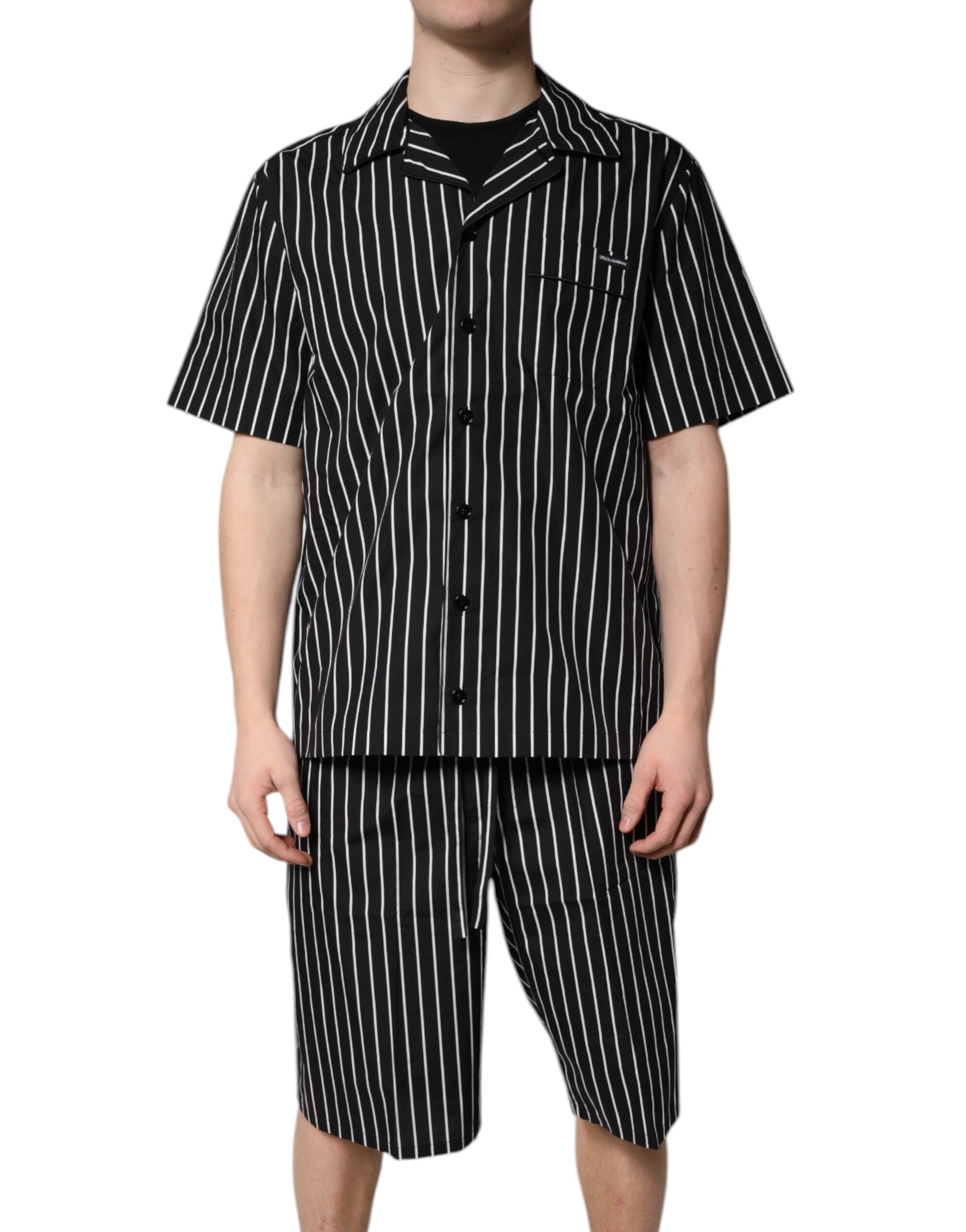 Dolce & Gabbana Black White Stripes Cotton Men Pajama Set Sleepwear