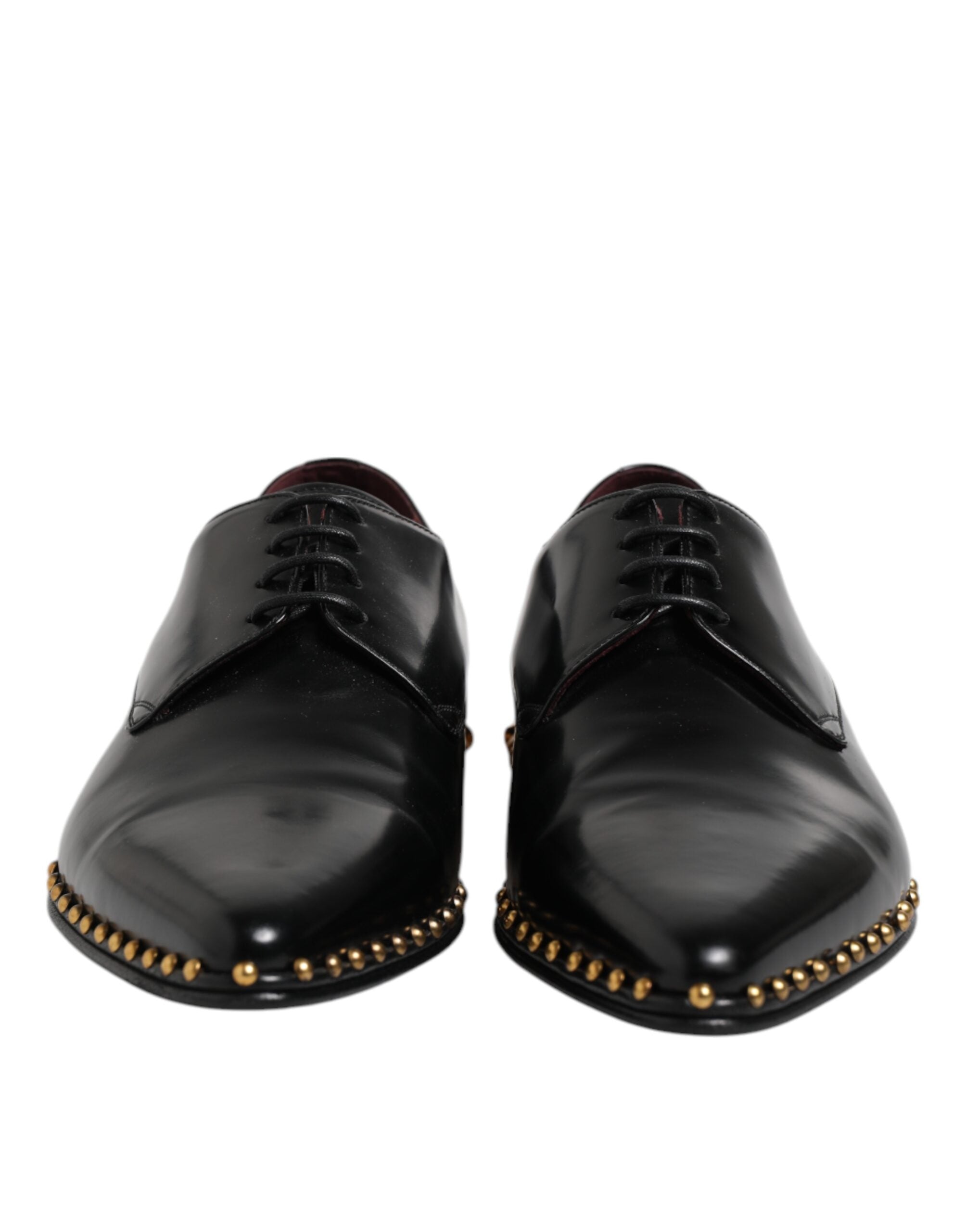 Dolce & Gabbana Black Leather Studded Derby Men Dress Shoes