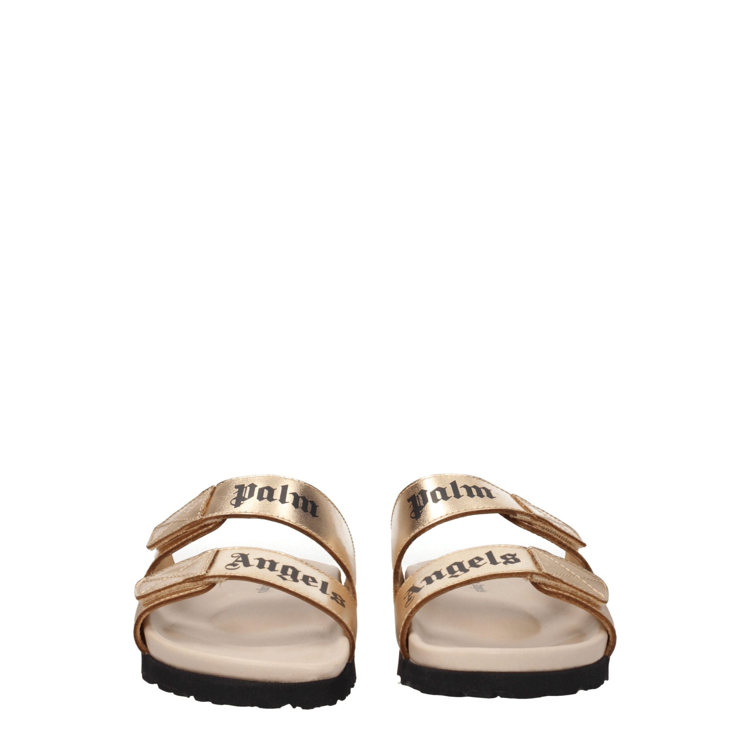 Palm Angels Gold Leather Slippers