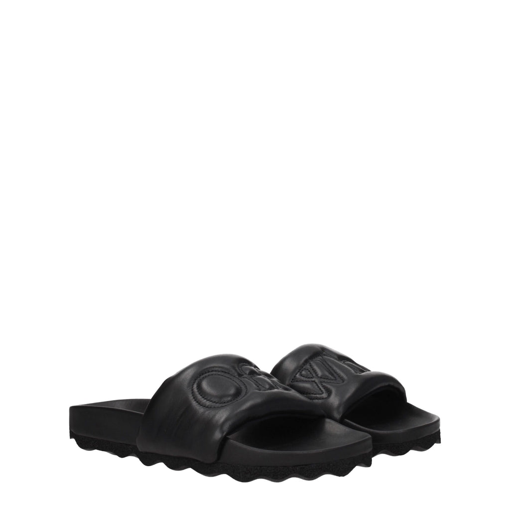 Off-White Black Leather Slippers