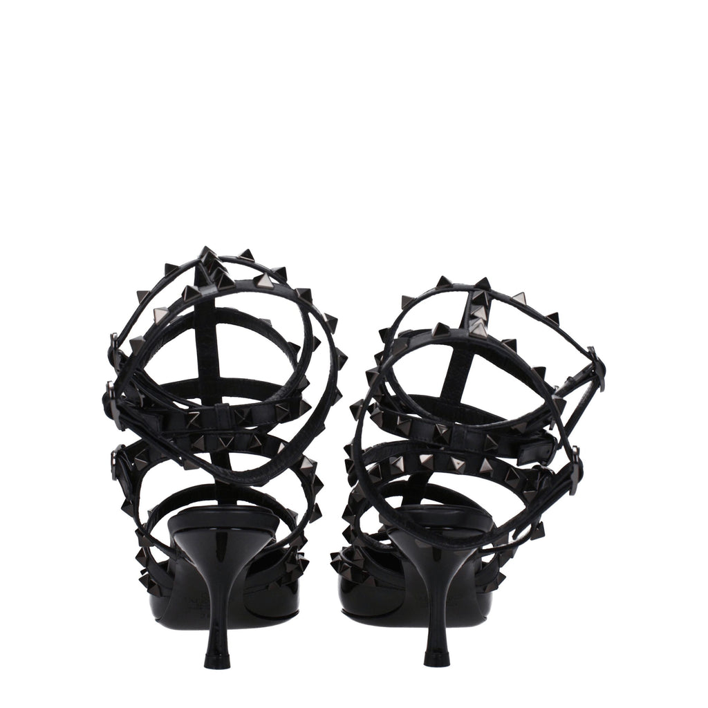 Valentino Garavani Black Leather Stiletto Heel Sandals