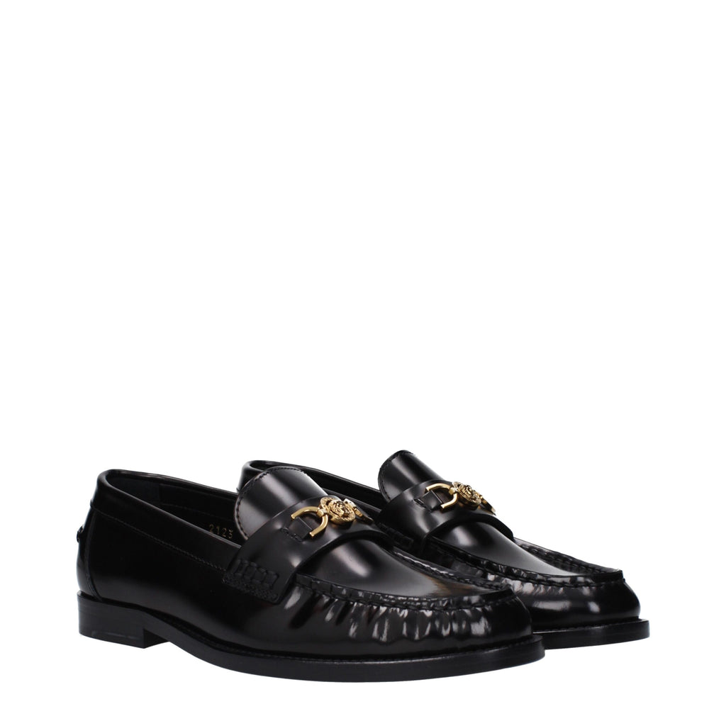 Versace Black Leather Slip-On Loafers