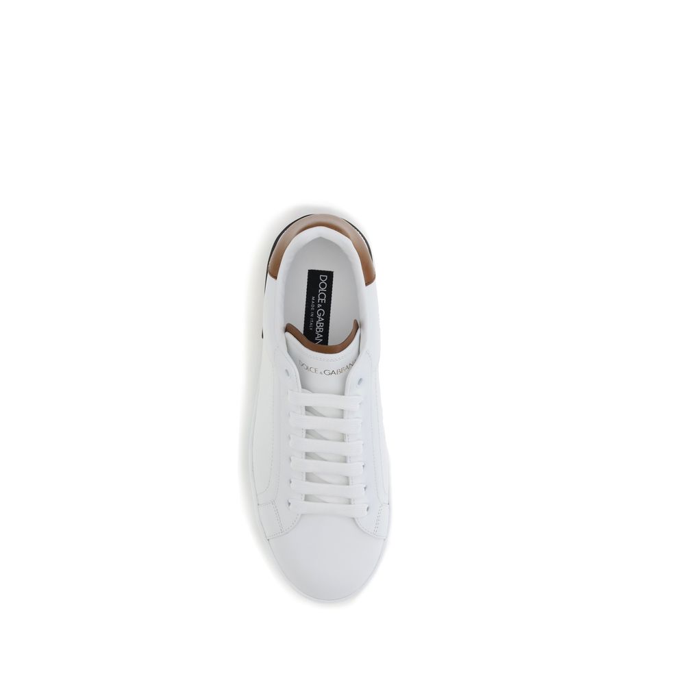 Dolce & Gabbana White Calf Leather Bos Taurus Low Top Sneakers