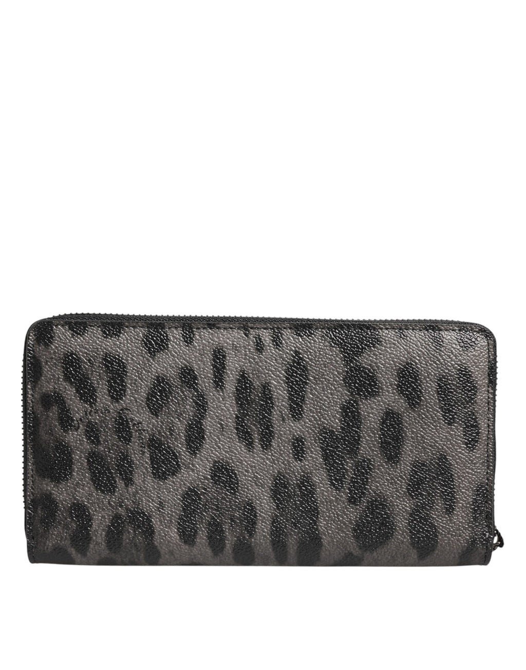 Dolce & Gabbana Black Gray Leopard Leather Zip Around Continental Wallet