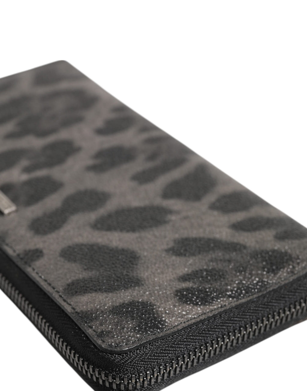 Dolce & Gabbana Black Gray Leopard Leather Zip Around Continental Wallet