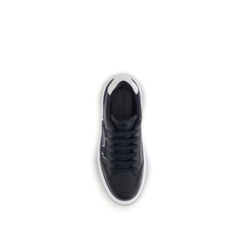 Ferragamo Blue Calf Leather Bos Taurus Low Top Sneakers