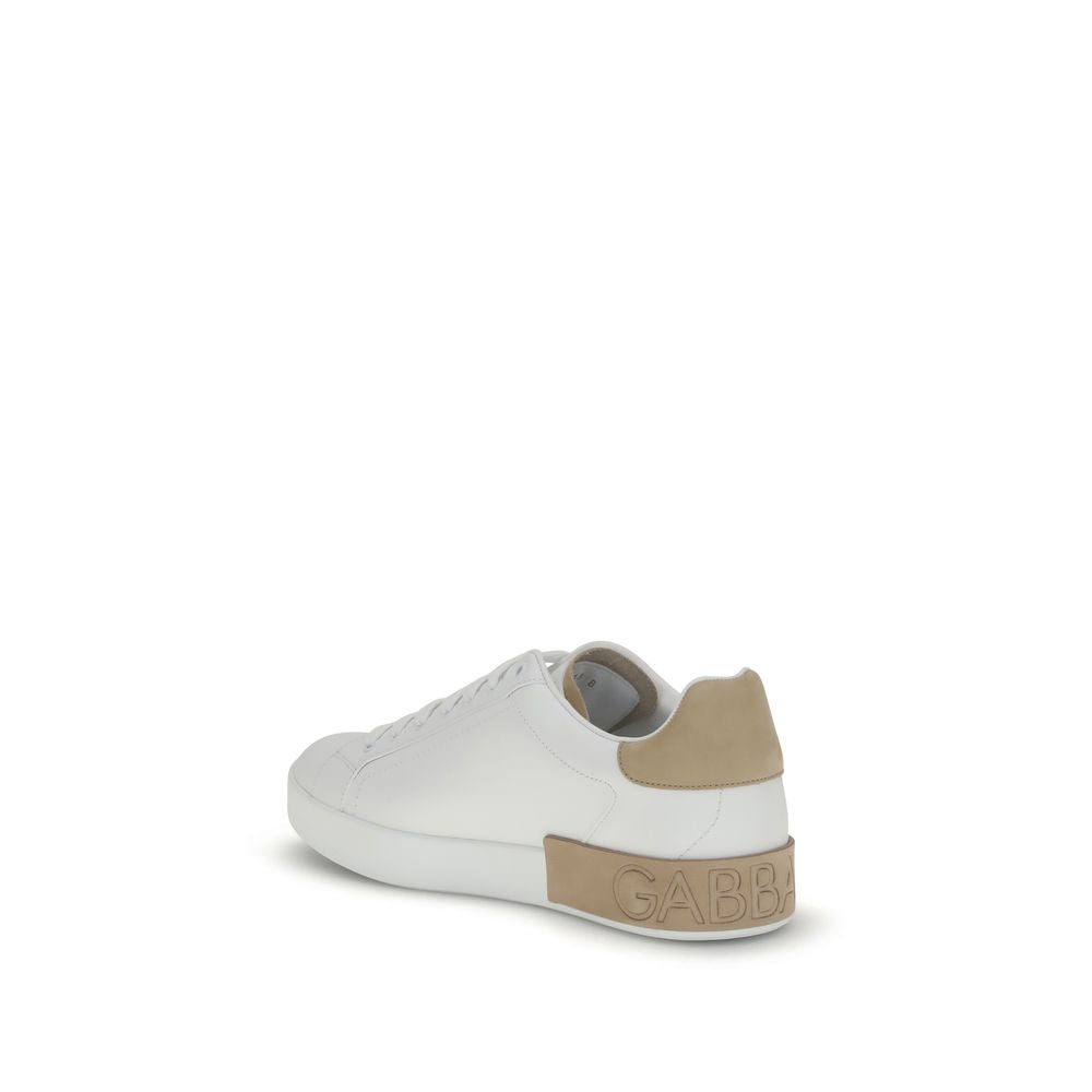 Dolce & Gabbana White Calf Leather Bos Taurus Low Top Sneakers
