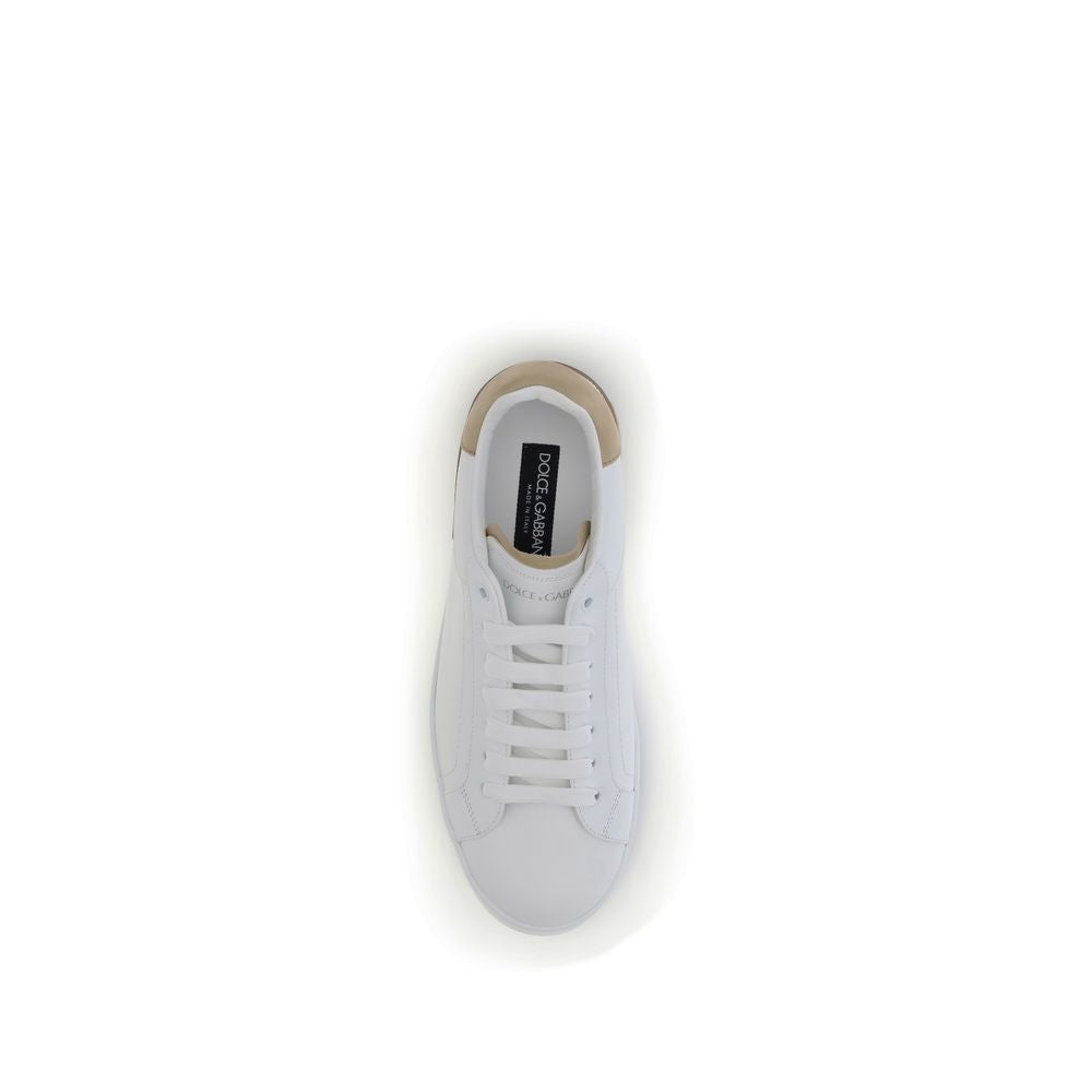 Dolce & Gabbana White Calf Leather Bos Taurus Low Top Sneakers