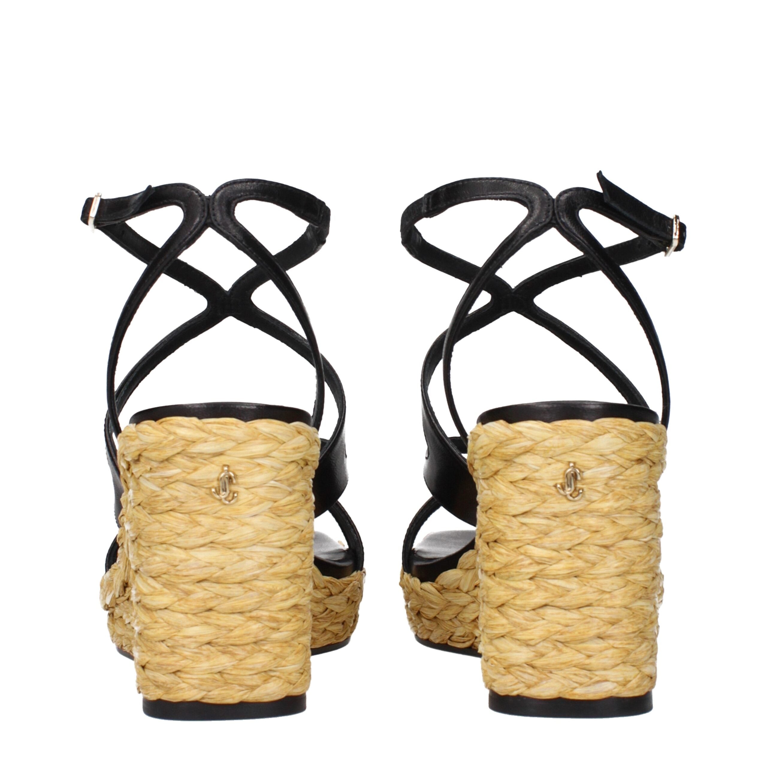 Jimmy Choo Black Leather Wedge Sandals