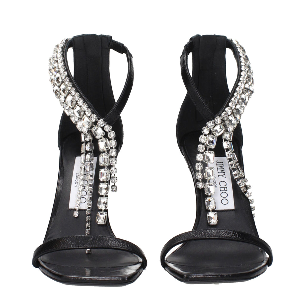 Jimmy Choo Black Leather Stiletto Heel Sandals