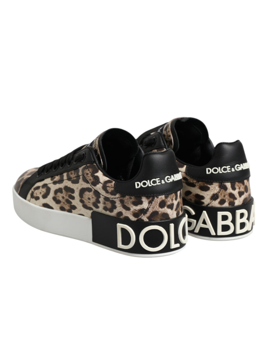 Dolce & Gabbana Brown Leather Leopard Low Top Sneakers Shoes