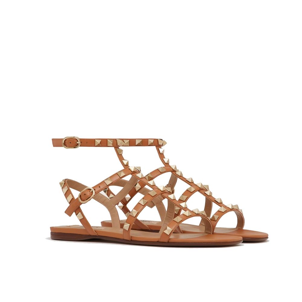 Valentino Garavani Brown Leather Strap-On Sandals