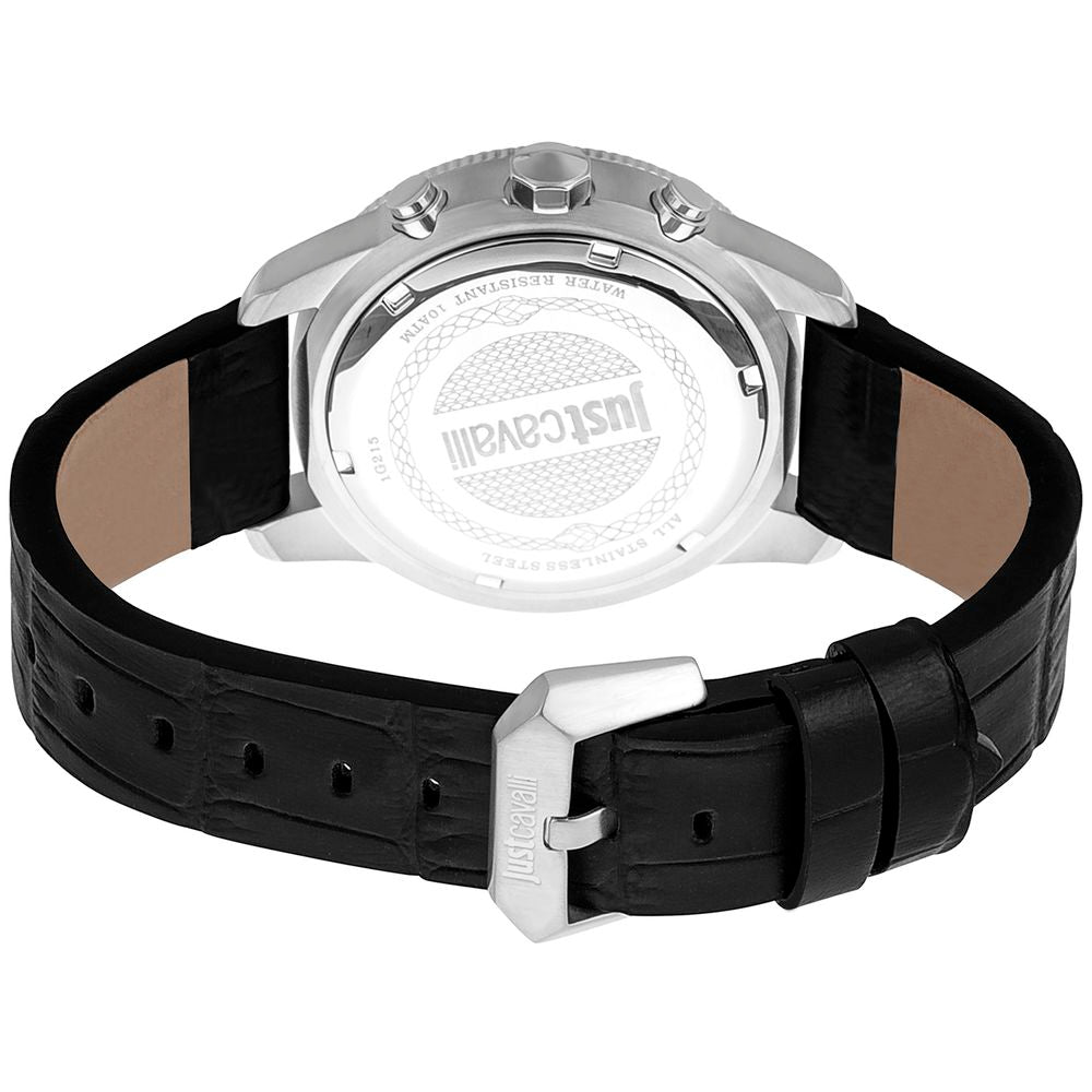 Just Cavalli Black Leather Sport Watch